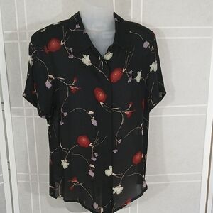 Silk Black Blouse With White Red Design
